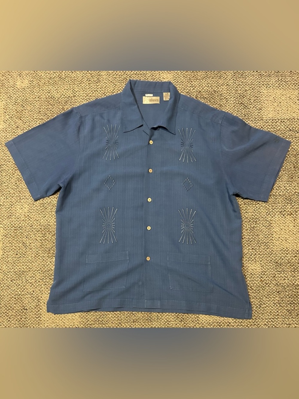 Cubavera Men’s Embroidered Lounge Shirt XL Blue